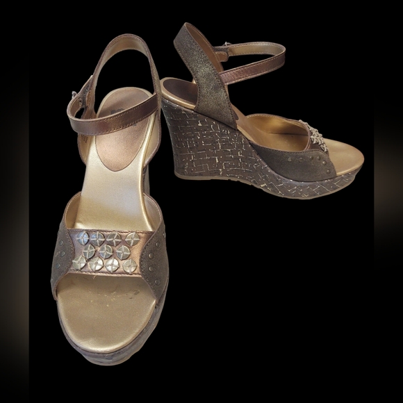 Report Shoes - Preloved Report Metallic Bronze Wedge Sandals Size 9